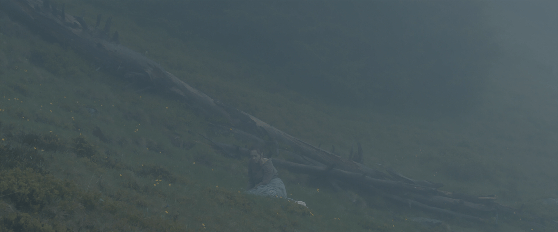 Albrun sits on a grassy hill.