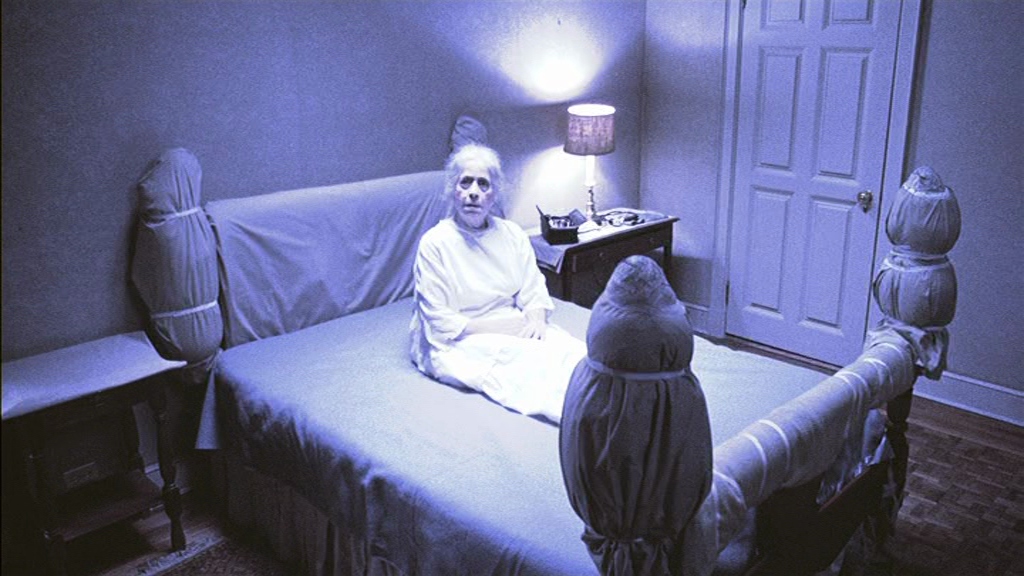 Ellen Burstyn appears as an old lady during the exorcism.